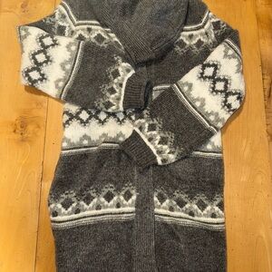Abercrombie & Fitch Gray and White Patterned Hooded Cardigan M